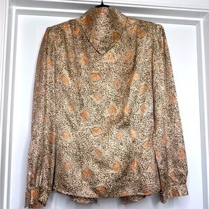 Vintage Queenie Long Sleeve Pure Silk Blouse with Bib in Excellent Condition